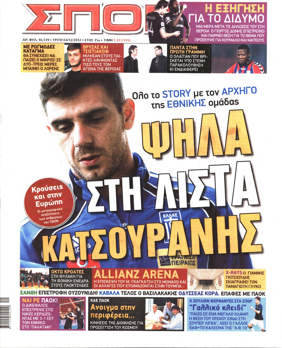 Εξώφυλο εφημερίδας ΣΠΟΡ ΤΟΥ ΒΟΡΡΑ 2012-12-04
