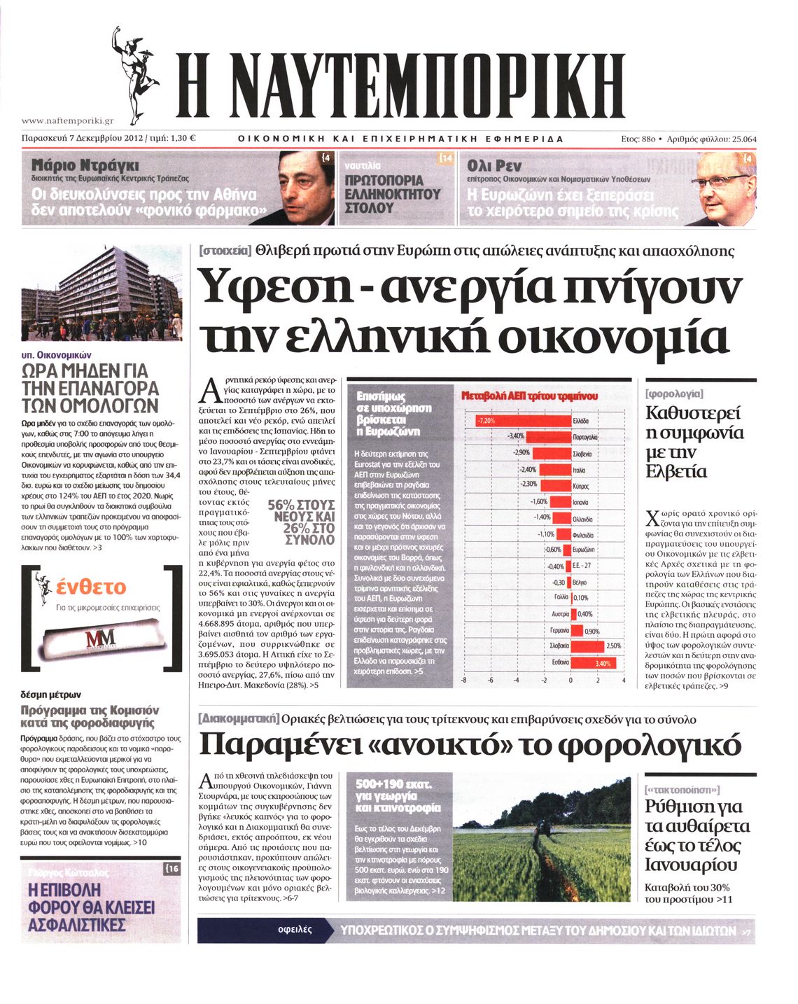 Εξώφυλο εφημερίδας ΝΑΥΤΕΜΠΟΡΙΚΗ 2012-12-07