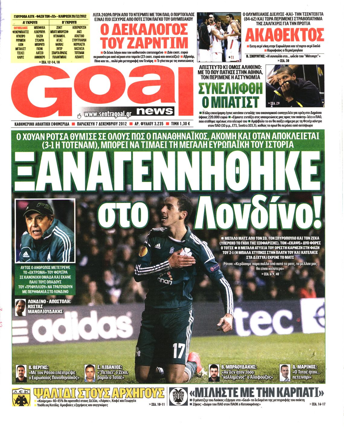 Εξώφυλο εφημερίδας GOAL 2012-12-07