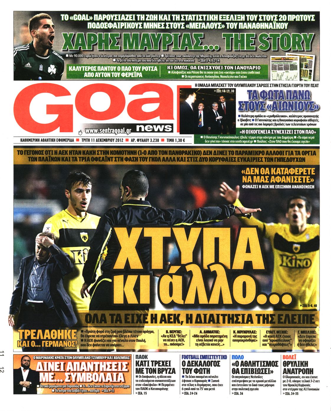 Εξώφυλο εφημερίδας GOAL 2012-12-11