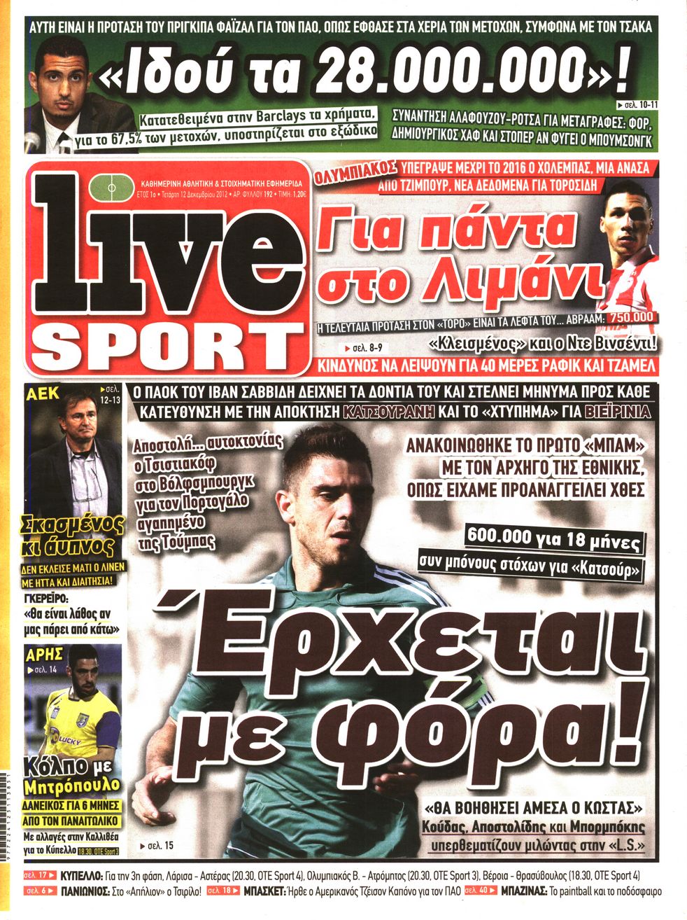 Εξώφυλο εφημερίδας LIVE SPORT 2012-12-12