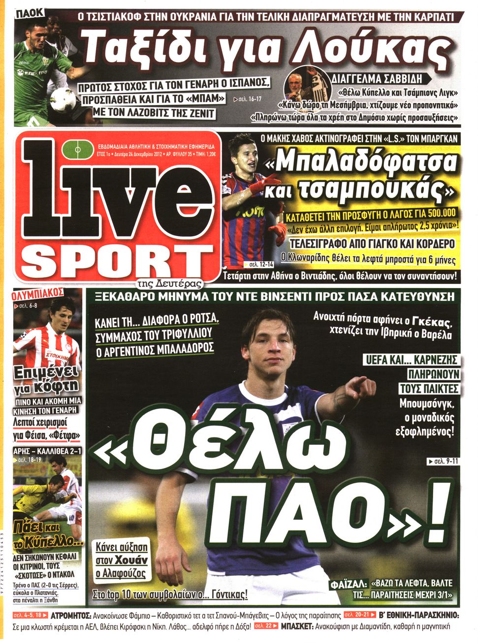 Εξώφυλο εφημερίδας LIVE SPORT 2012-12-24