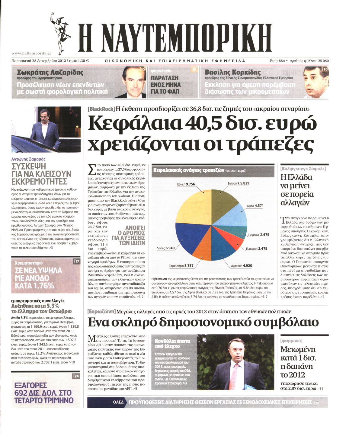 Εξώφυλο εφημερίδας ΝΑΥΤΕΜΠΟΡΙΚΗ 2012-12-28