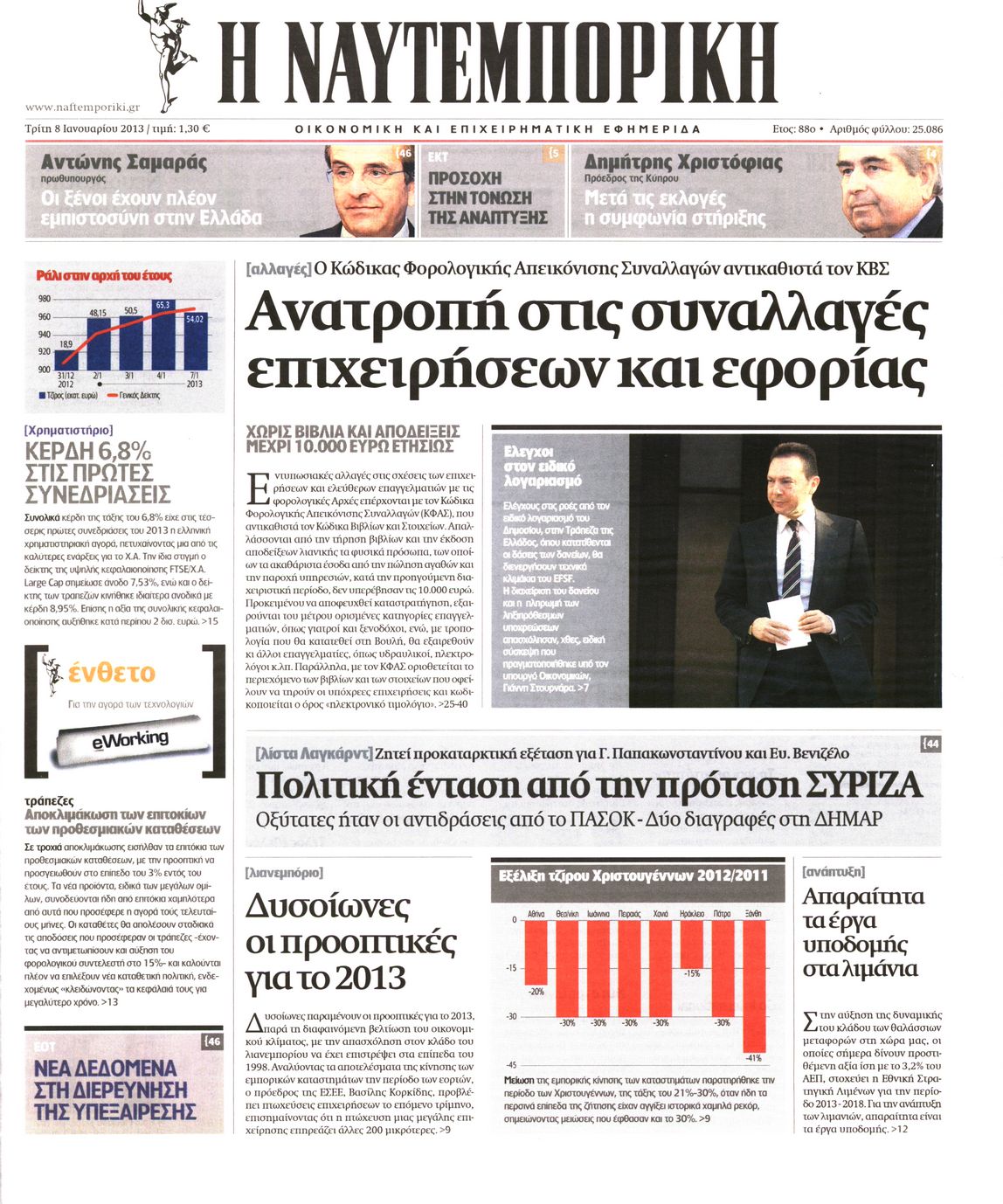 Εξώφυλο εφημερίδας ΝΑΥΤΕΜΠΟΡΙΚΗ 2013-01-08