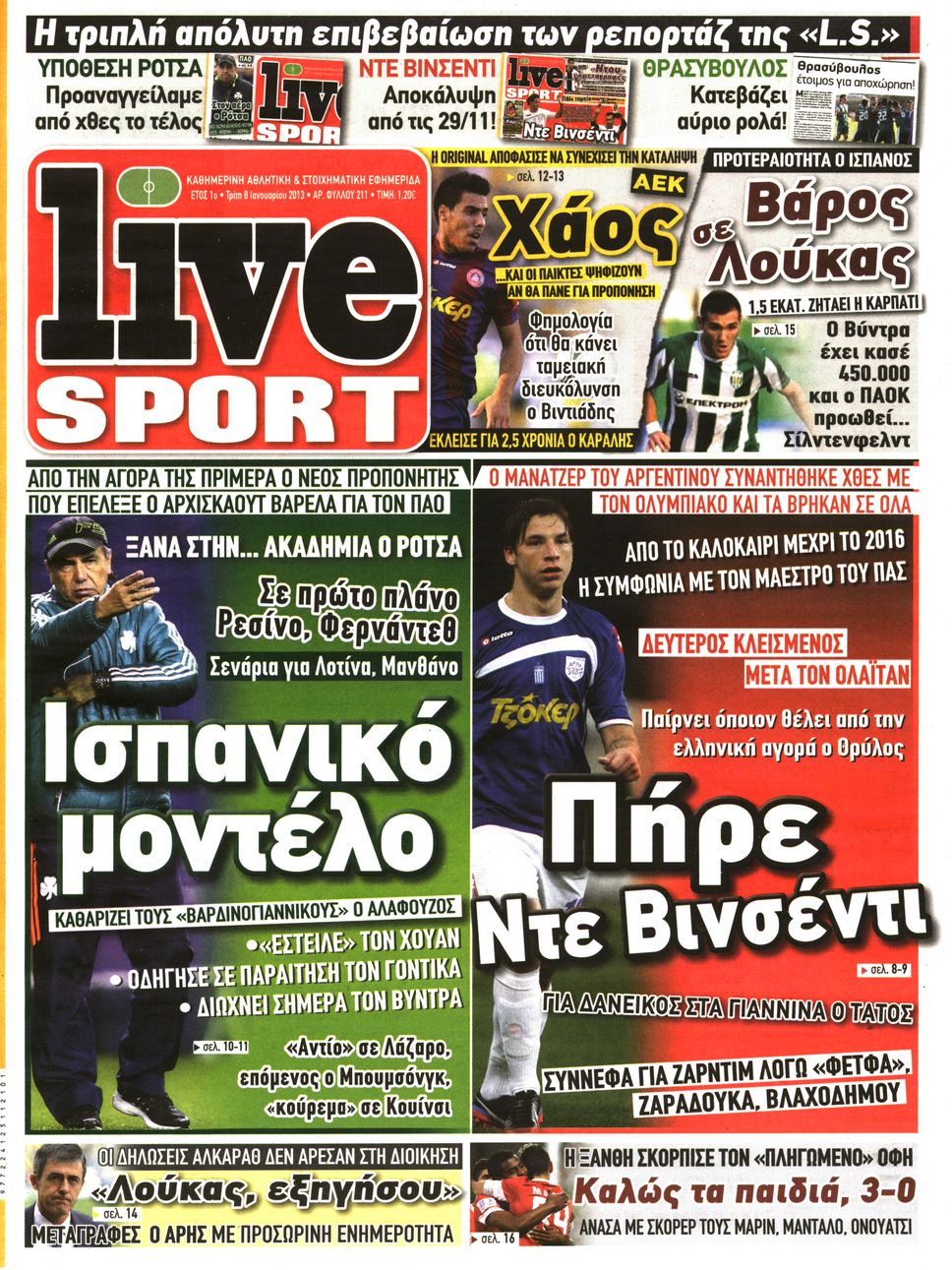 Εξώφυλο εφημερίδας LIVE SPORT 2013-01-08