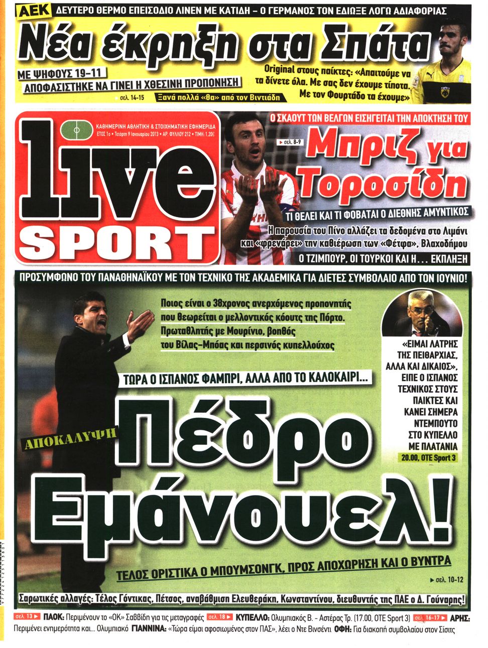 Εξώφυλο εφημερίδας LIVE SPORT 2013-01-09