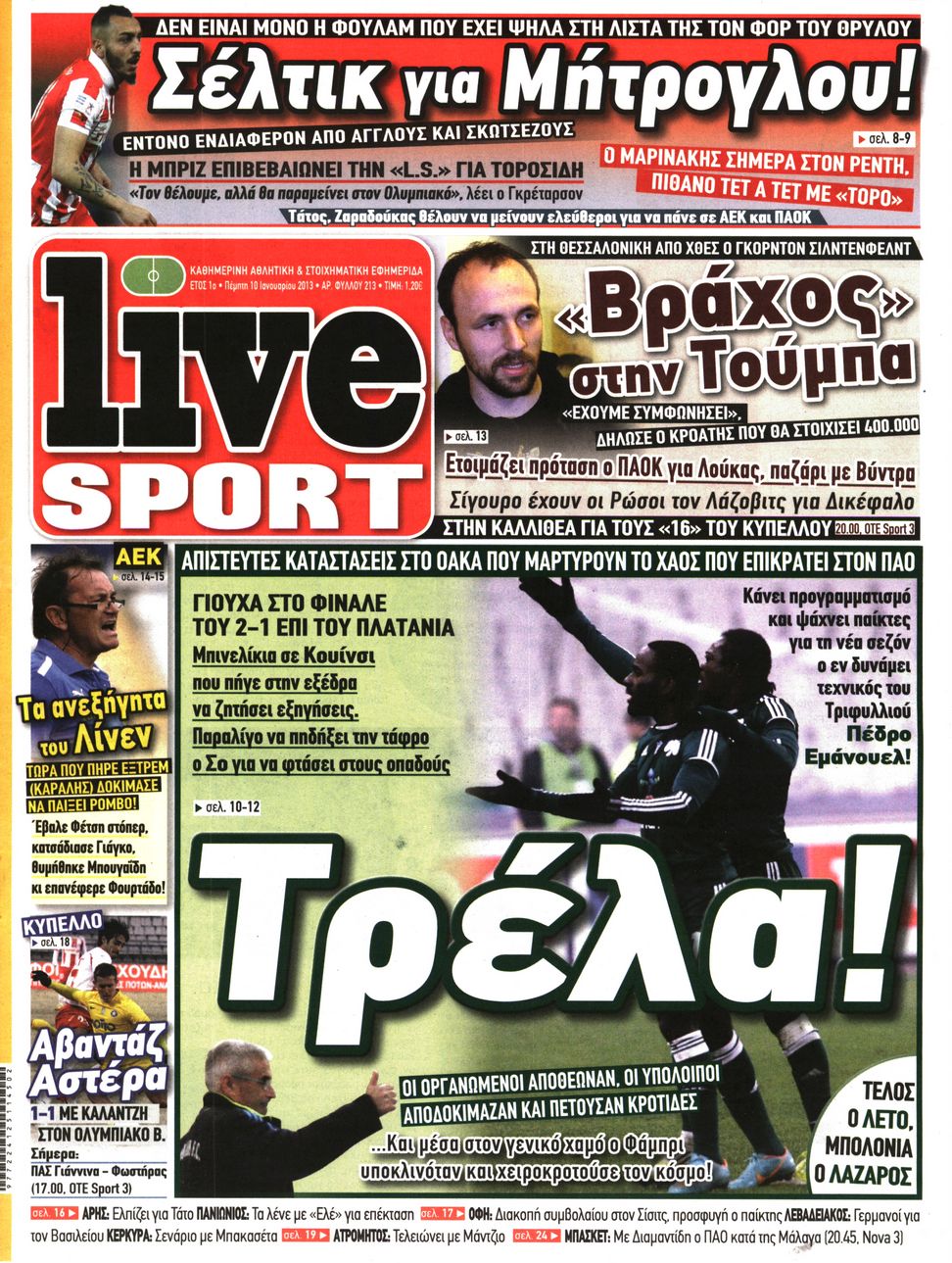 Εξώφυλο εφημερίδας LIVE SPORT 2013-01-10