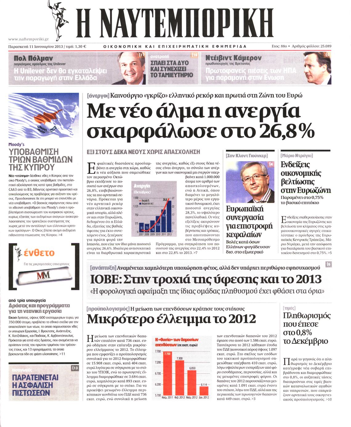 Εξώφυλο εφημερίδας ΝΑΥΤΕΜΠΟΡΙΚΗ 2013-01-11