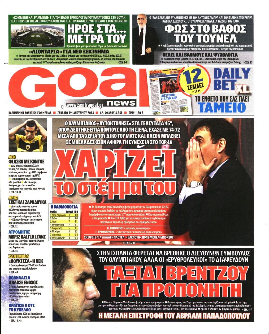 Εξώφυλο εφημερίδας GOAL 2013-01-19