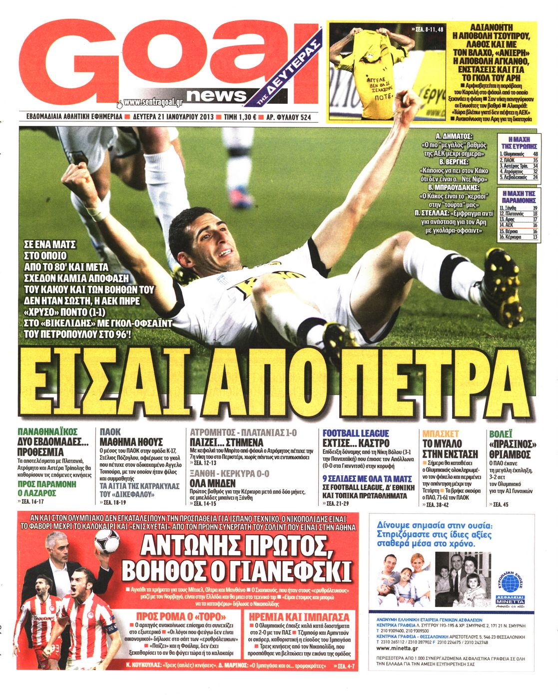 Εξώφυλο εφημερίδας GOAL 2013-01-21