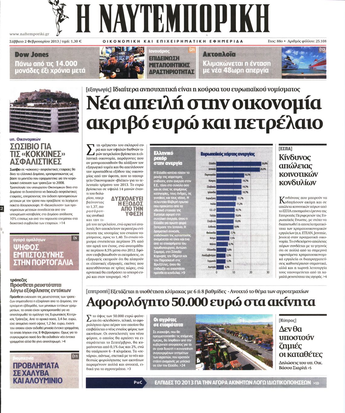 Εξώφυλο εφημερίδας ΝΑΥΤΕΜΠΟΡΙΚΗ 2013-02-02