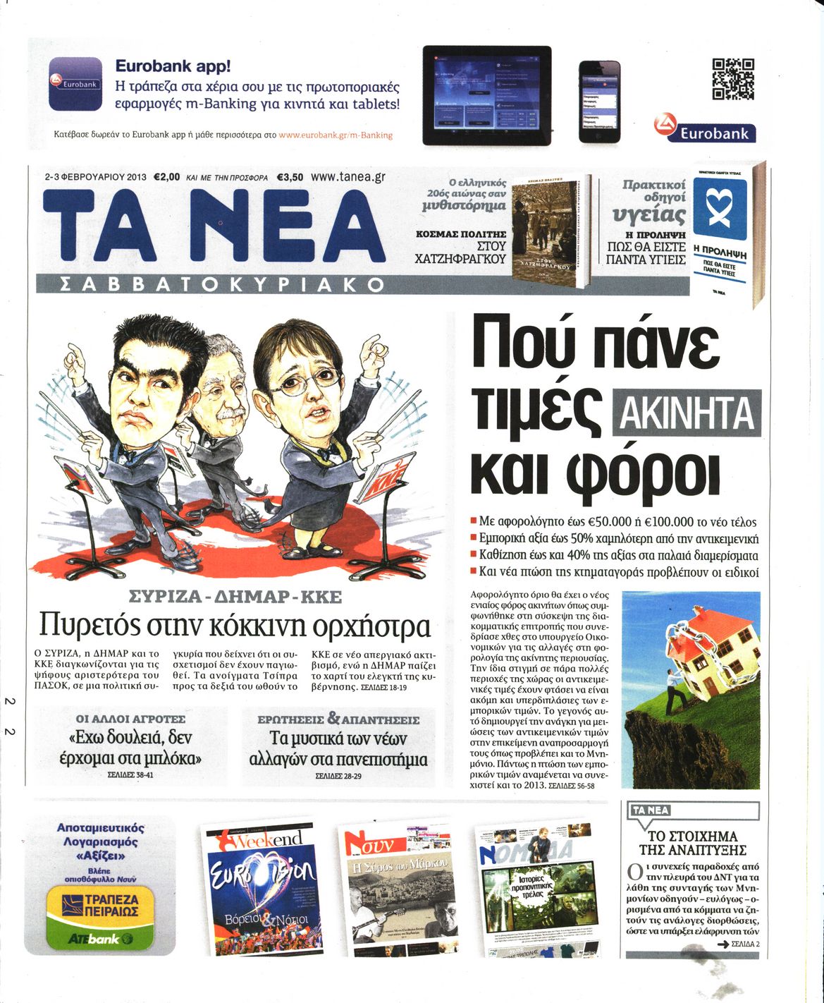 Εξώφυλο εφημερίδας ΤΑ ΝΕΑ 2013-02-02