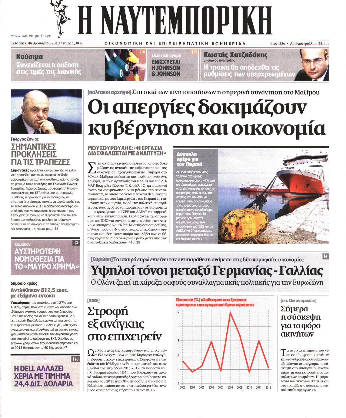 Εξώφυλο εφημερίδας ΝΑΥΤΕΜΠΟΡΙΚΗ 2013-02-06