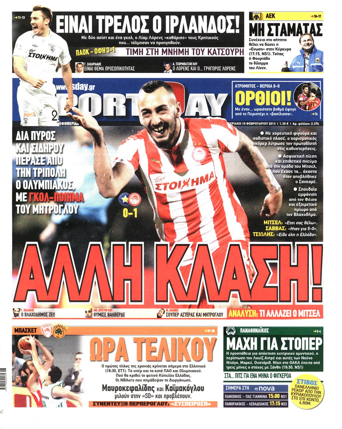 Εξώφυλο εφημερίδας SPORTDAY 2013-02-10