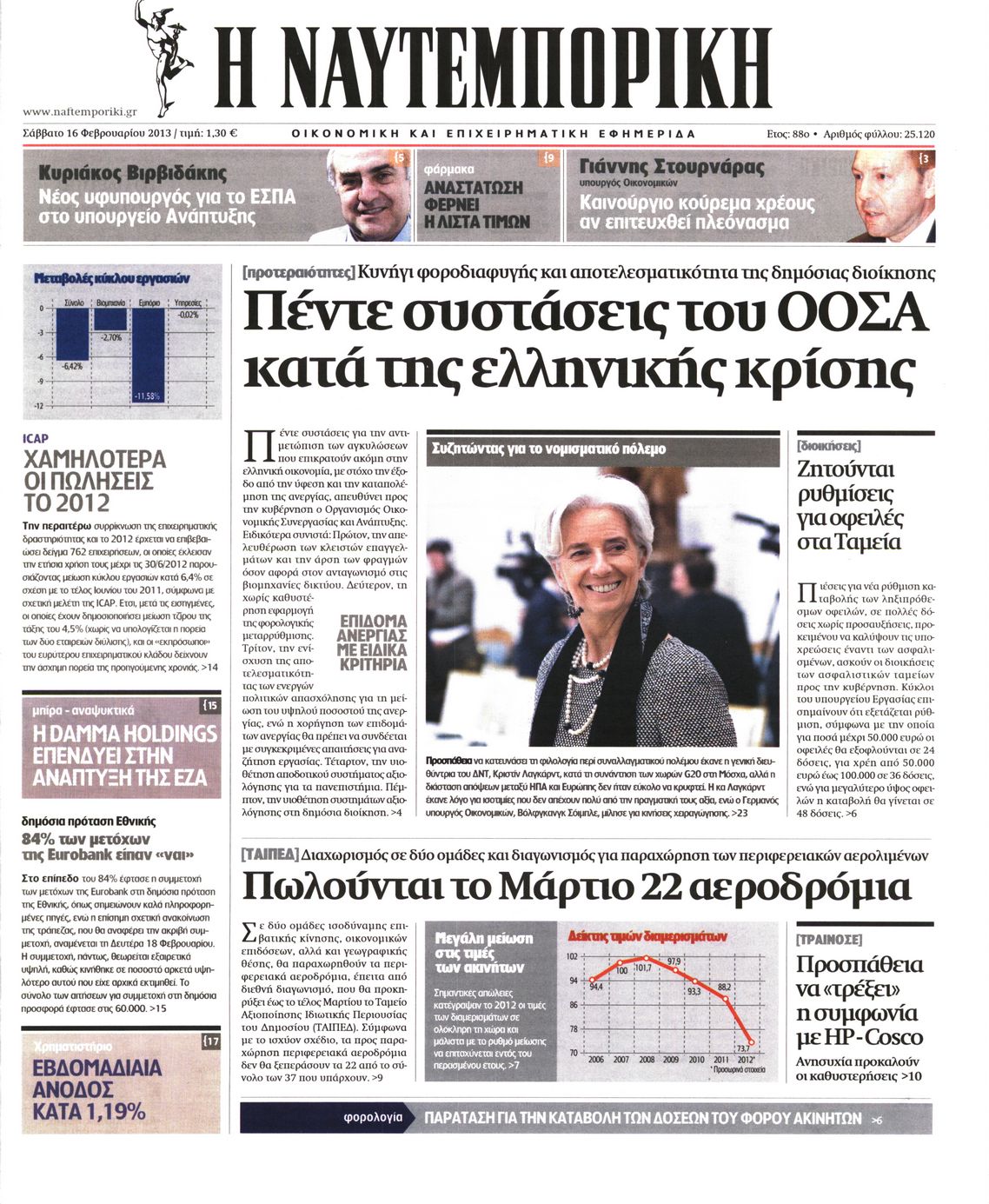 Εξώφυλο εφημερίδας ΝΑΥΤΕΜΠΟΡΙΚΗ 2013-02-16