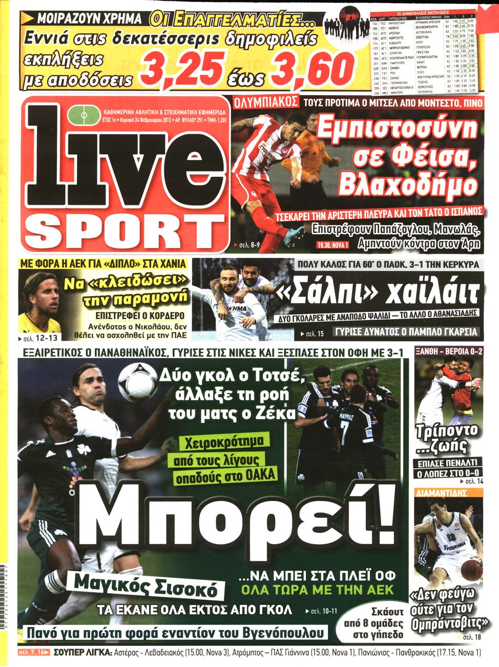 Εξώφυλο εφημερίδας LIVE SPORT 2013-02-24