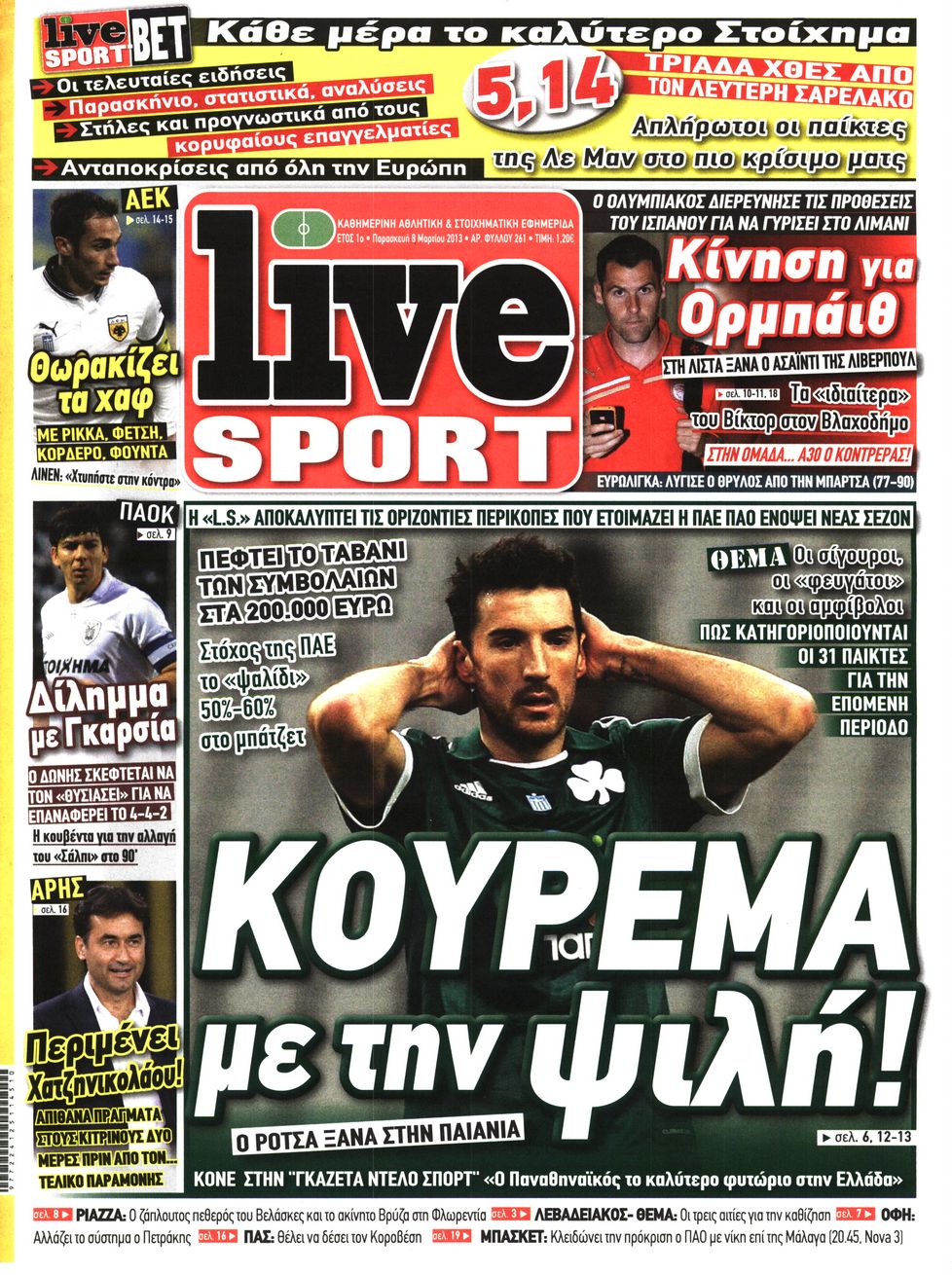 Εξώφυλο εφημερίδας LIVE SPORT 2013-03-08