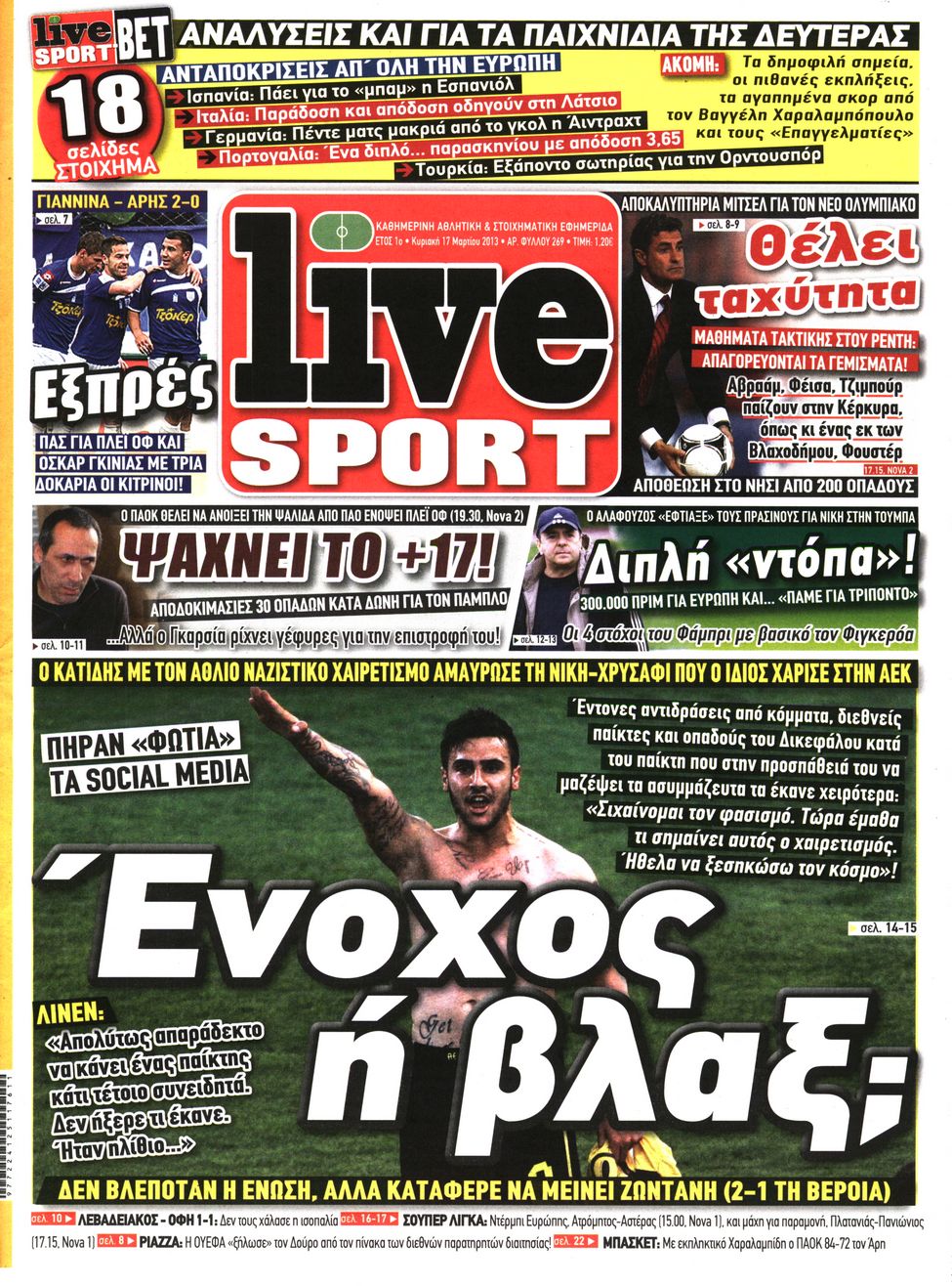 Εξώφυλο εφημερίδας LIVE SPORT 2013-03-17