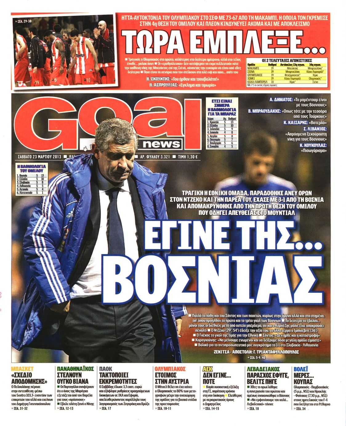 Εξώφυλο εφημερίδας GOAL 2013-03-23