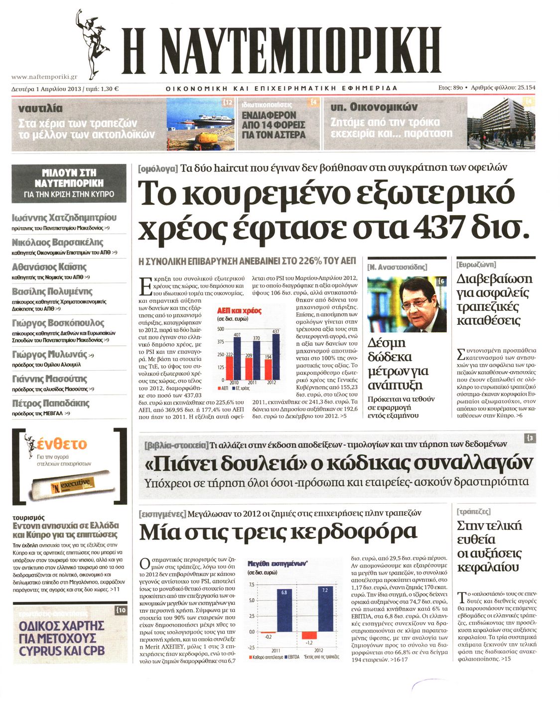 Εξώφυλο εφημερίδας ΝΑΥΤΕΜΠΟΡΙΚΗ 2013-04-01