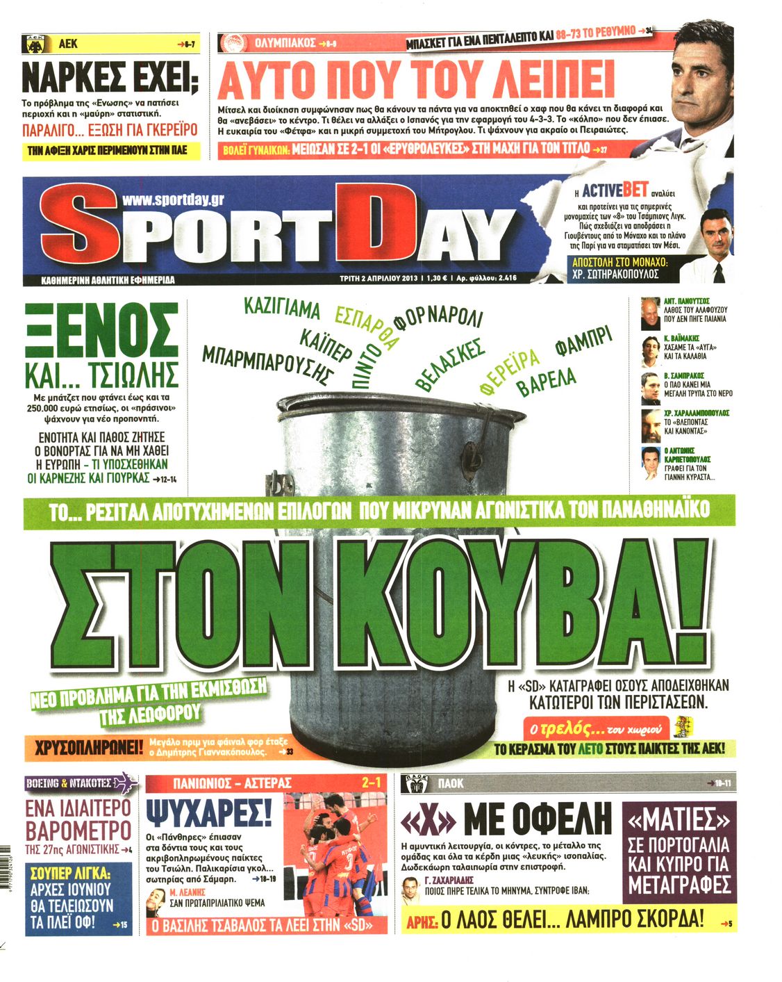 Εξώφυλο εφημερίδας SPORTDAY 2013-04-02