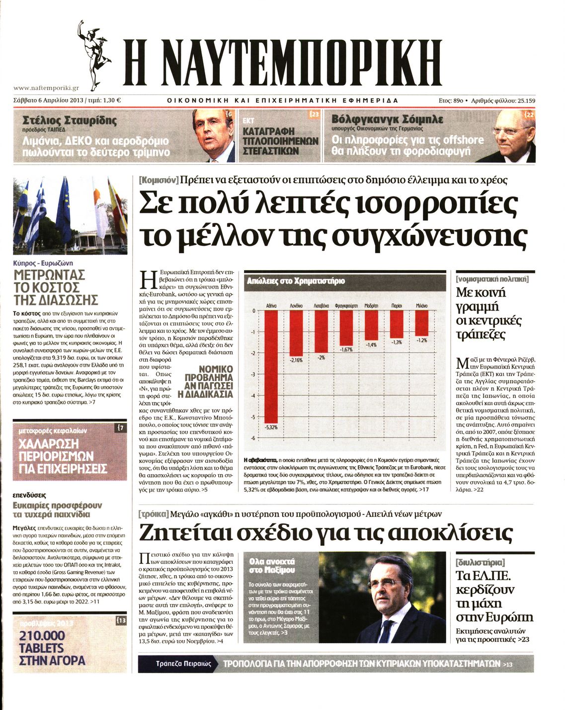Εξώφυλο εφημερίδας ΝΑΥΤΕΜΠΟΡΙΚΗ 2013-04-06