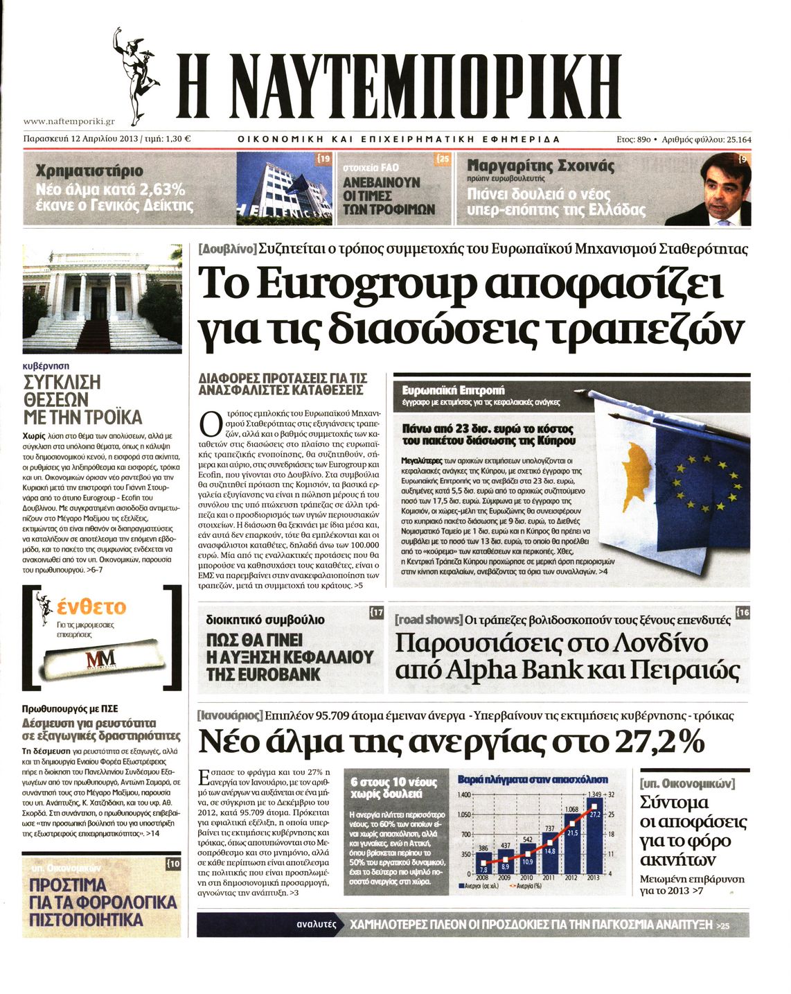 Εξώφυλο εφημερίδας ΝΑΥΤΕΜΠΟΡΙΚΗ 2013-04-12