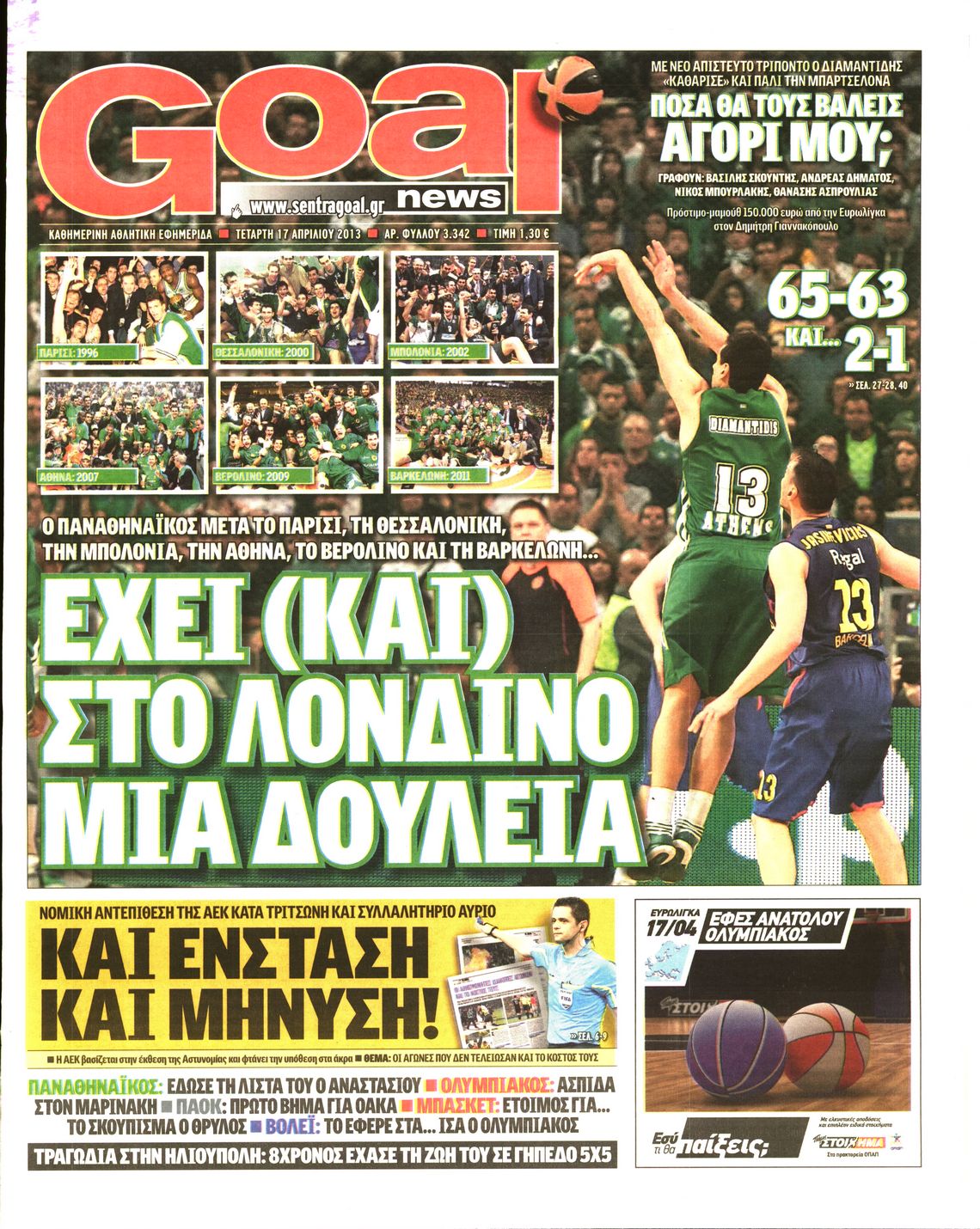 Εξώφυλο εφημερίδας GOAL 2013-04-17