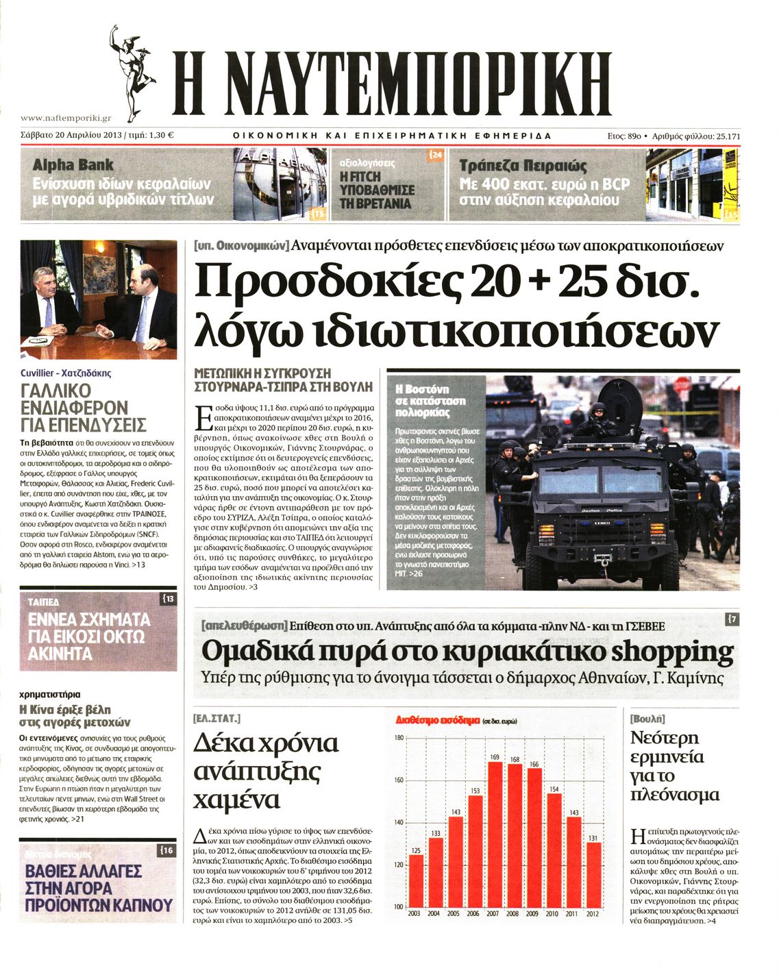Εξώφυλο εφημερίδας ΝΑΥΤΕΜΠΟΡΙΚΗ 2013-04-20