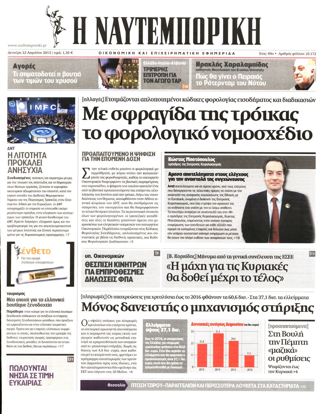 Εξώφυλο εφημερίδας ΝΑΥΤΕΜΠΟΡΙΚΗ 2013-04-22