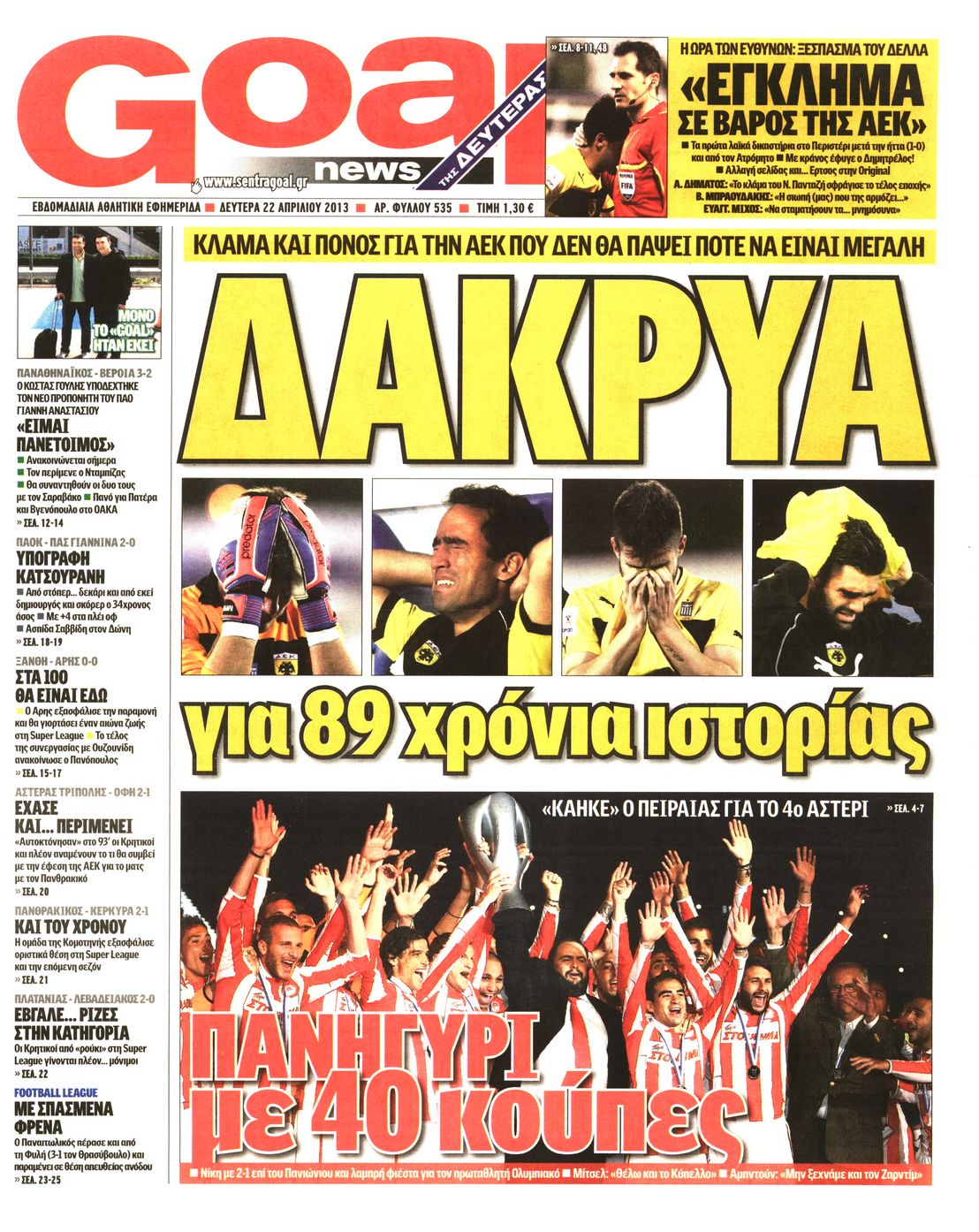 Εξώφυλο εφημερίδας GOAL 2013-04-22