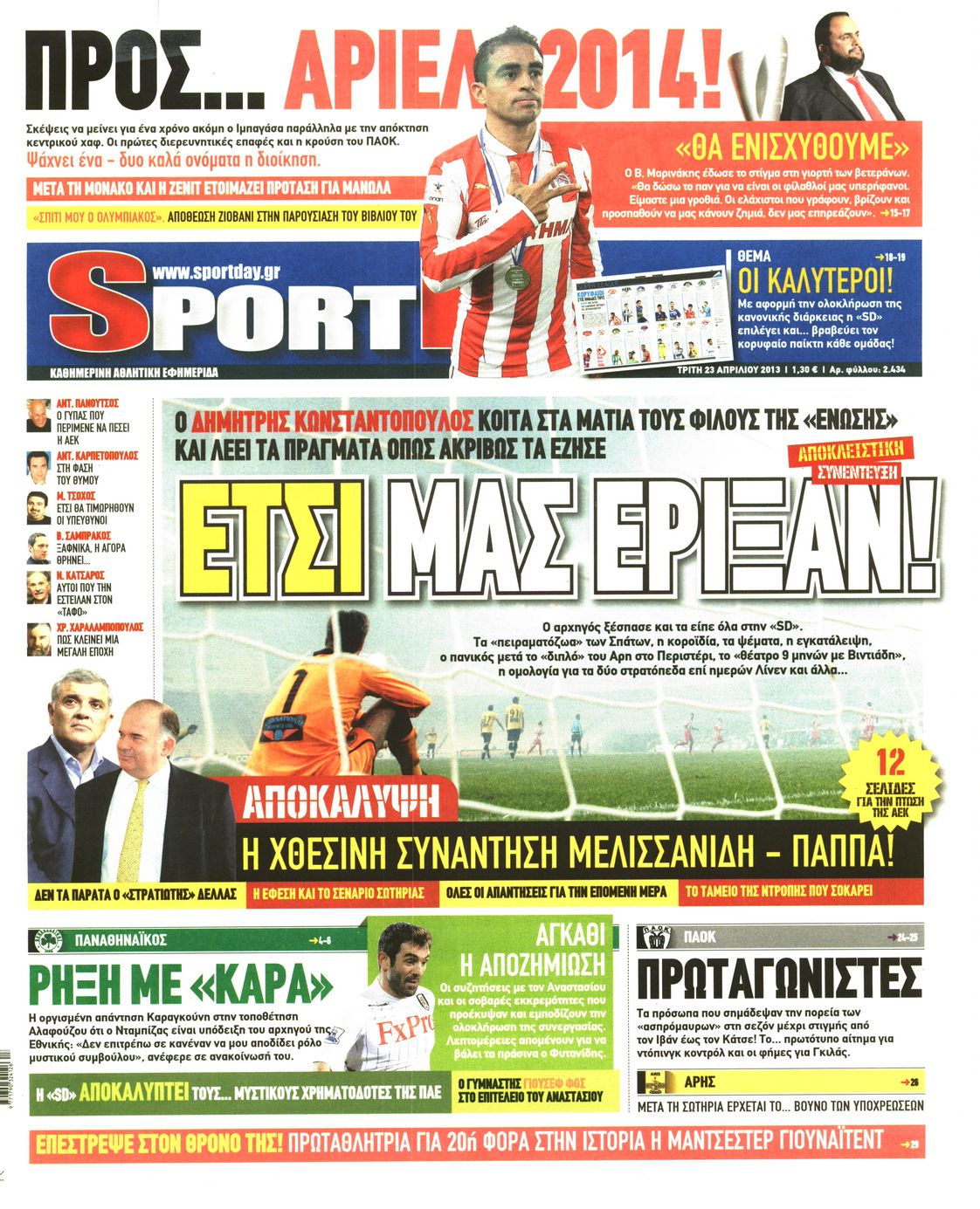 Εξώφυλο εφημερίδας SPORTDAY 2013-04-23
