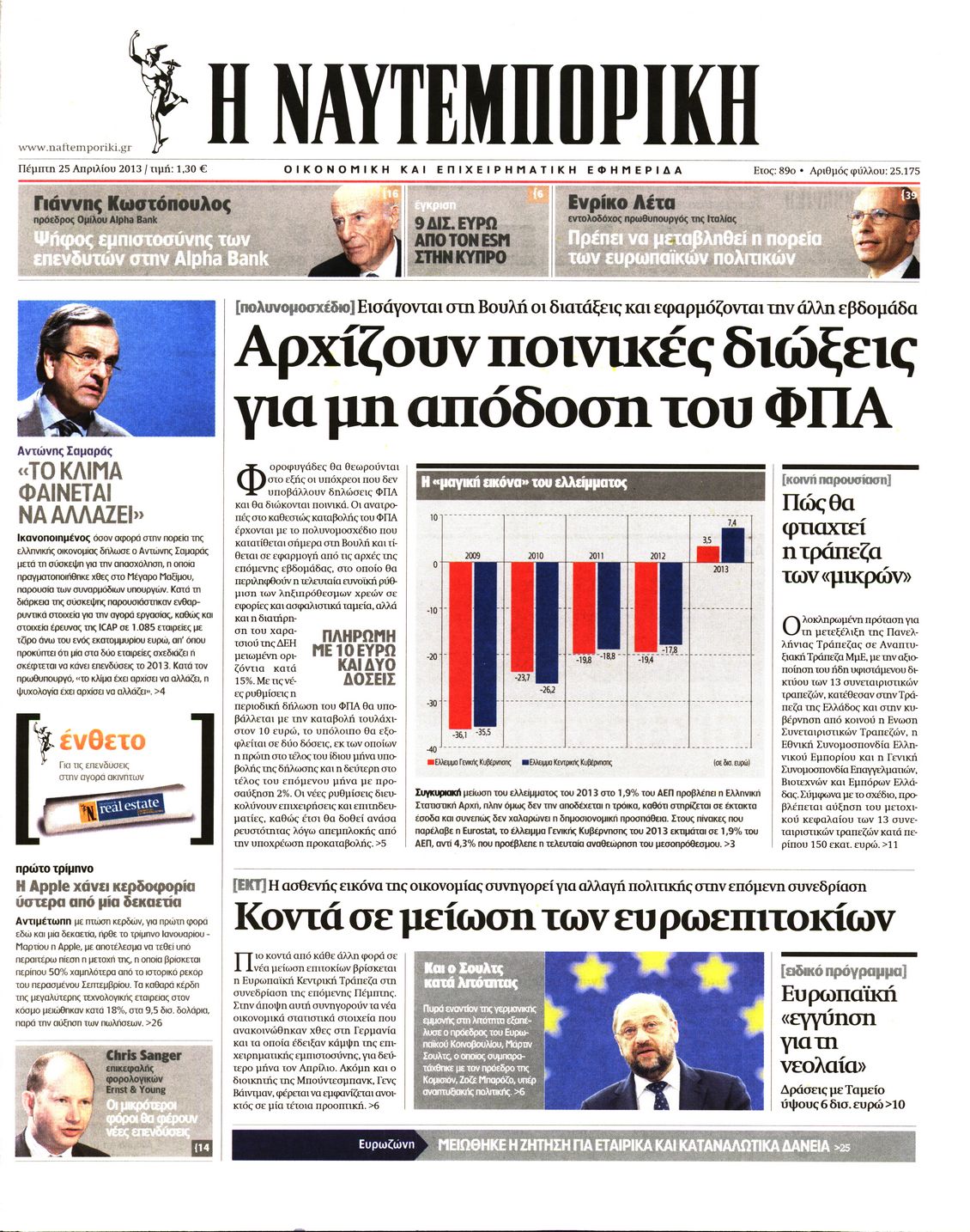 Εξώφυλο εφημερίδας ΝΑΥΤΕΜΠΟΡΙΚΗ 2013-04-25