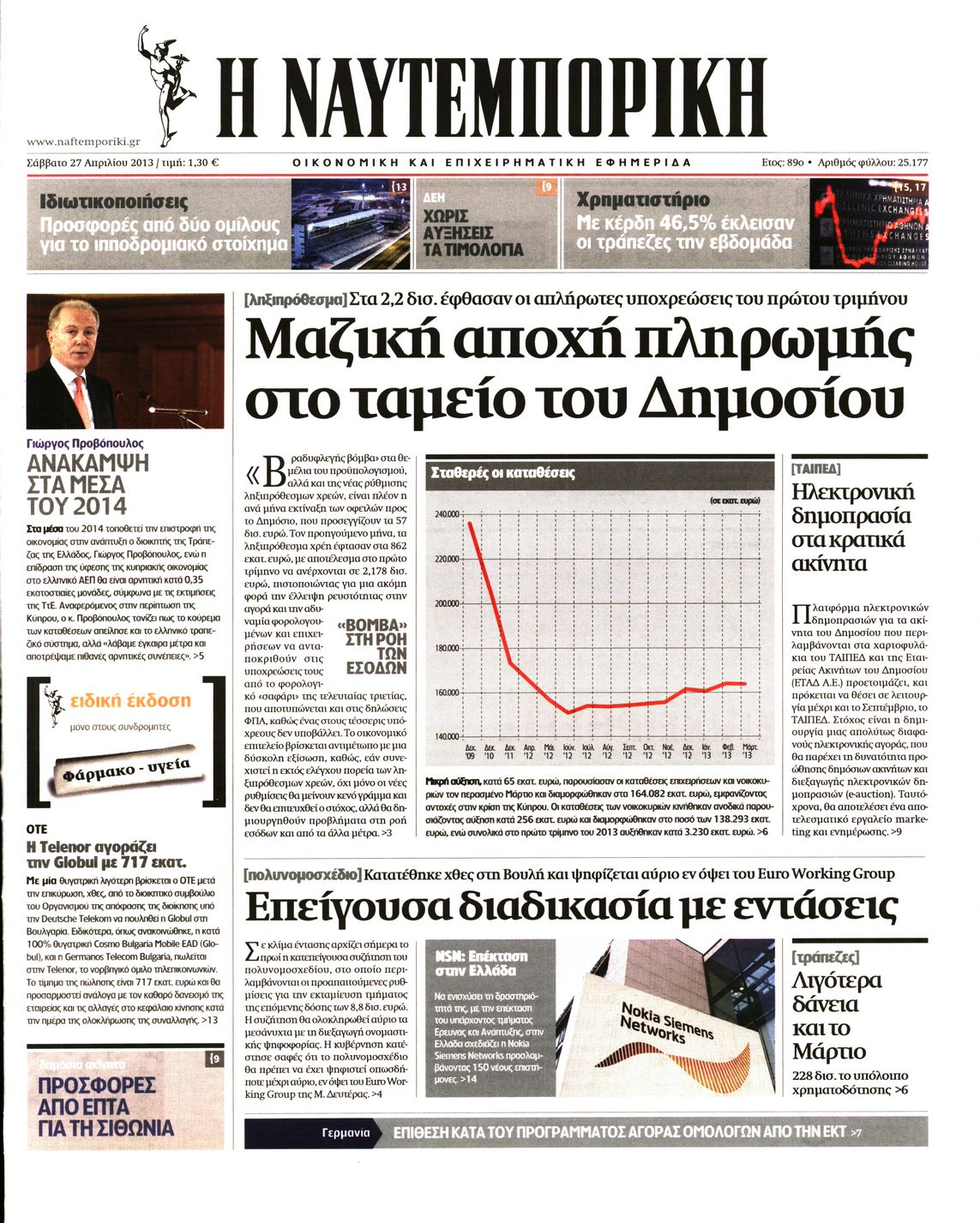 Εξώφυλο εφημερίδας ΝΑΥΤΕΜΠΟΡΙΚΗ 2013-04-27