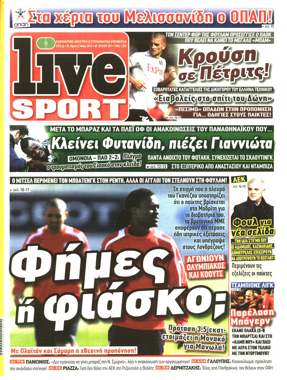 Εξώφυλο εφημερίδας LIVE SPORT 2013-05-02