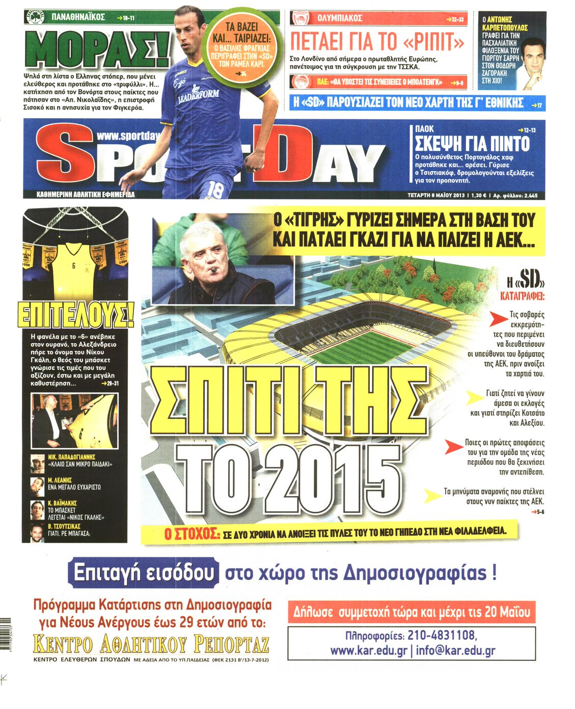 Εξώφυλο εφημερίδας SPORTDAY 2013-05-08