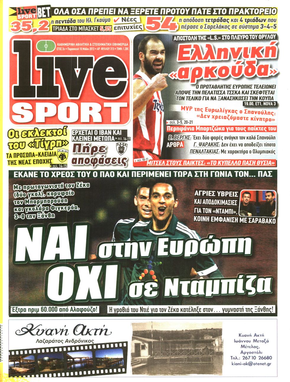 Εξώφυλο εφημερίδας LIVE SPORT 2013-05-10