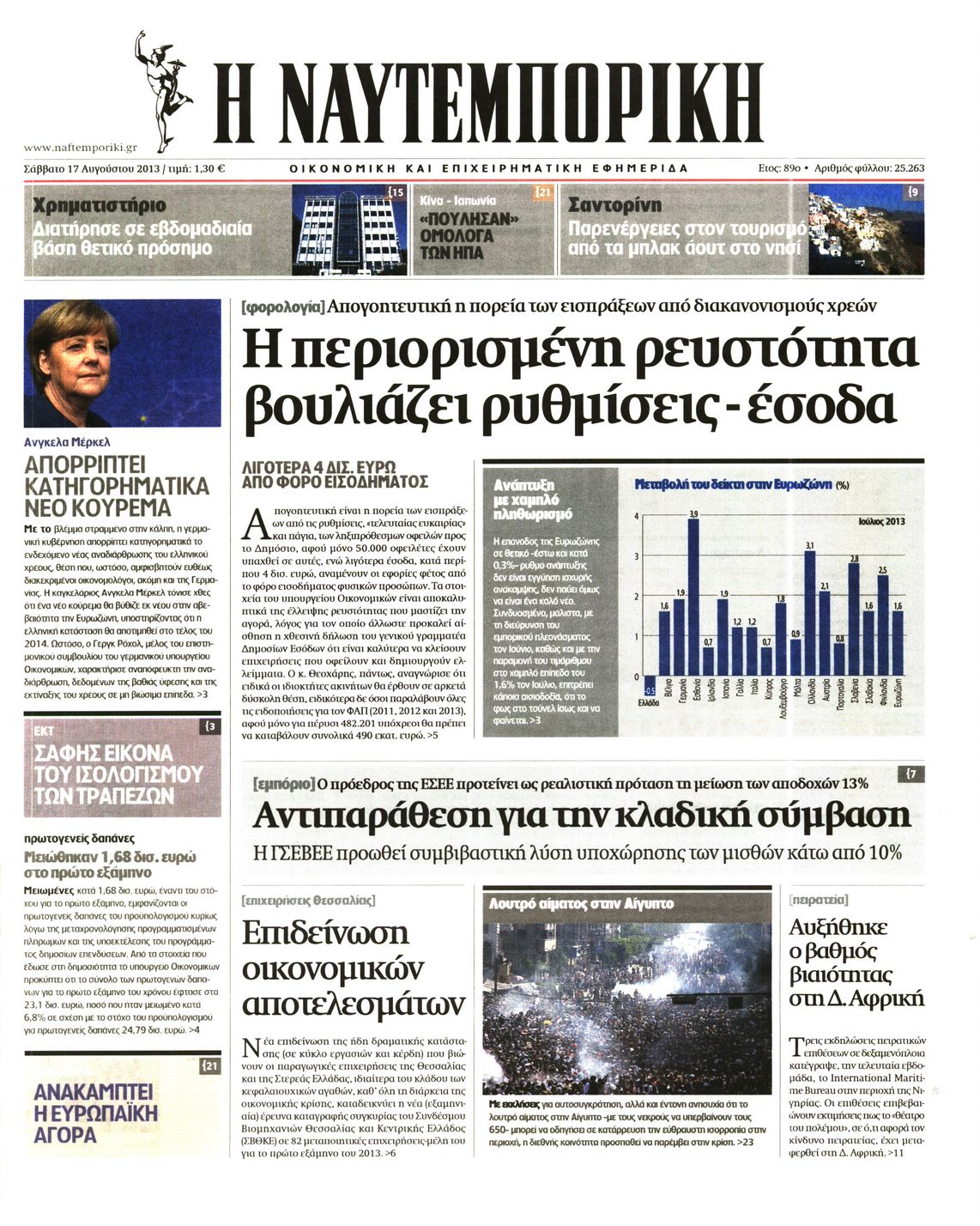 Εξώφυλο εφημερίδας ΝΑΥΤΕΜΠΟΡΙΚΗ 2013-08-17