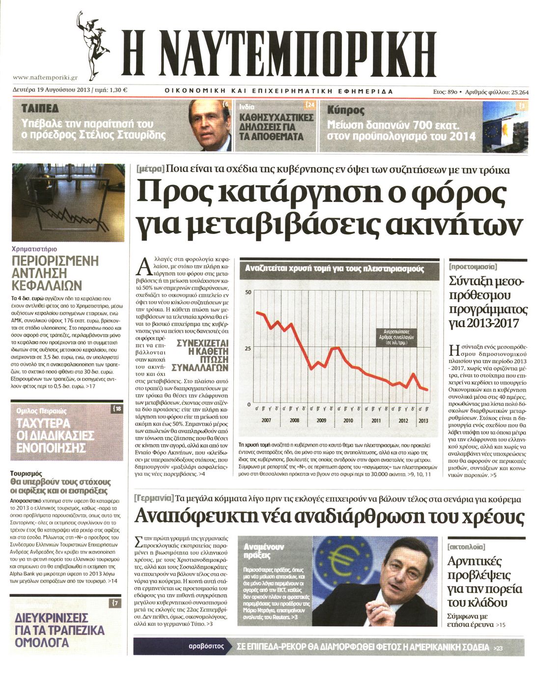 Εξώφυλο εφημερίδας ΝΑΥΤΕΜΠΟΡΙΚΗ 2013-08-19