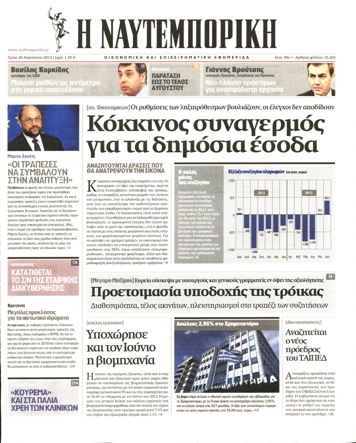 Εξώφυλο εφημερίδας ΝΑΥΤΕΜΠΟΡΙΚΗ 2013-08-20