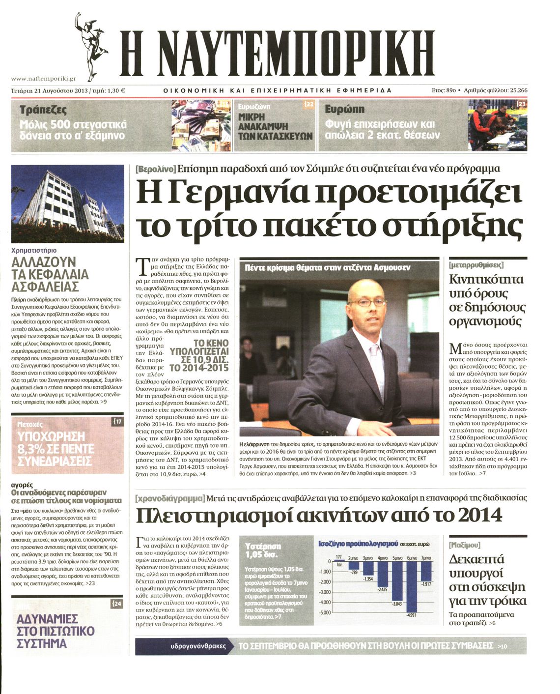 Εξώφυλο εφημερίδας ΝΑΥΤΕΜΠΟΡΙΚΗ 2013-08-21