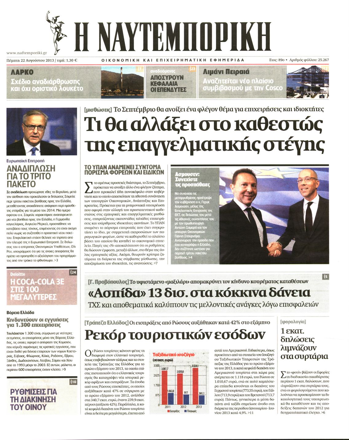 Εξώφυλο εφημερίδας ΝΑΥΤΕΜΠΟΡΙΚΗ 2013-08-22