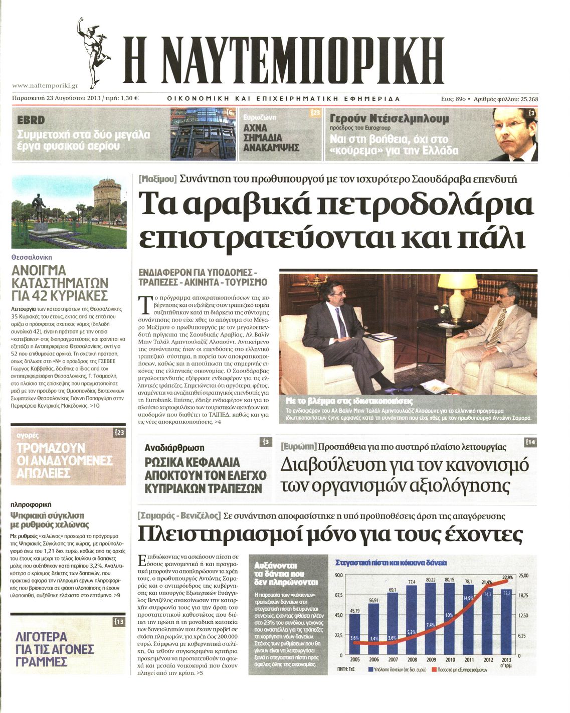 Εξώφυλο εφημερίδας ΝΑΥΤΕΜΠΟΡΙΚΗ 2013-08-23