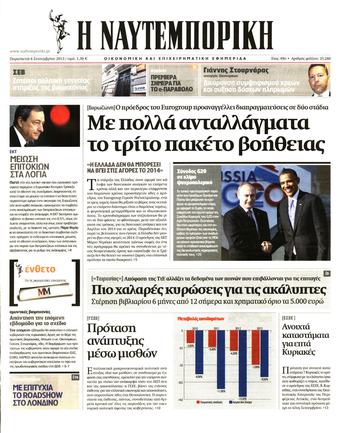 Εξώφυλο εφημερίδας ΝΑΥΤΕΜΠΟΡΙΚΗ 2013-09-06