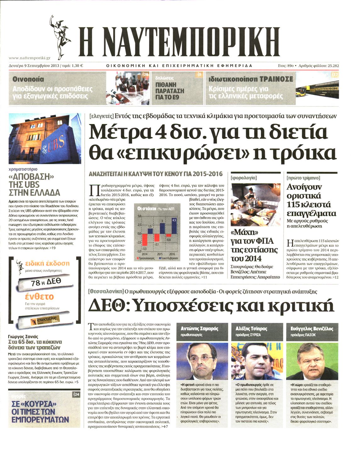 Εξώφυλο εφημερίδας ΝΑΥΤΕΜΠΟΡΙΚΗ 2013-09-09