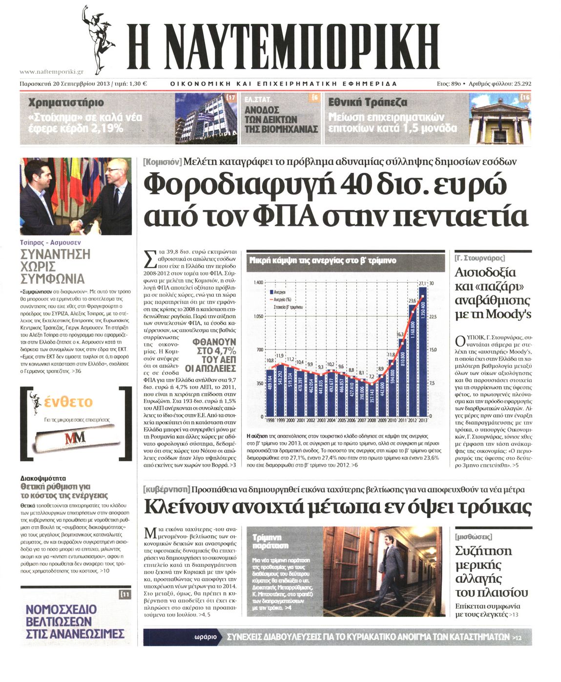 Εξώφυλο εφημερίδας ΝΑΥΤΕΜΠΟΡΙΚΗ 2013-09-20