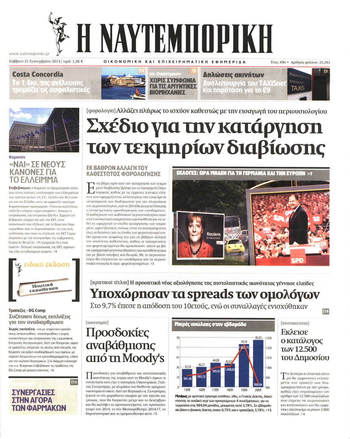 Εξώφυλο εφημερίδας ΝΑΥΤΕΜΠΟΡΙΚΗ 2013-09-21