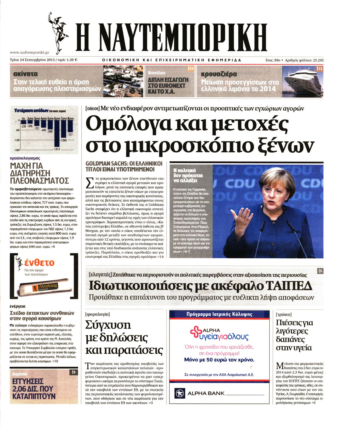 Εξώφυλο εφημερίδας ΝΑΥΤΕΜΠΟΡΙΚΗ 2013-09-24