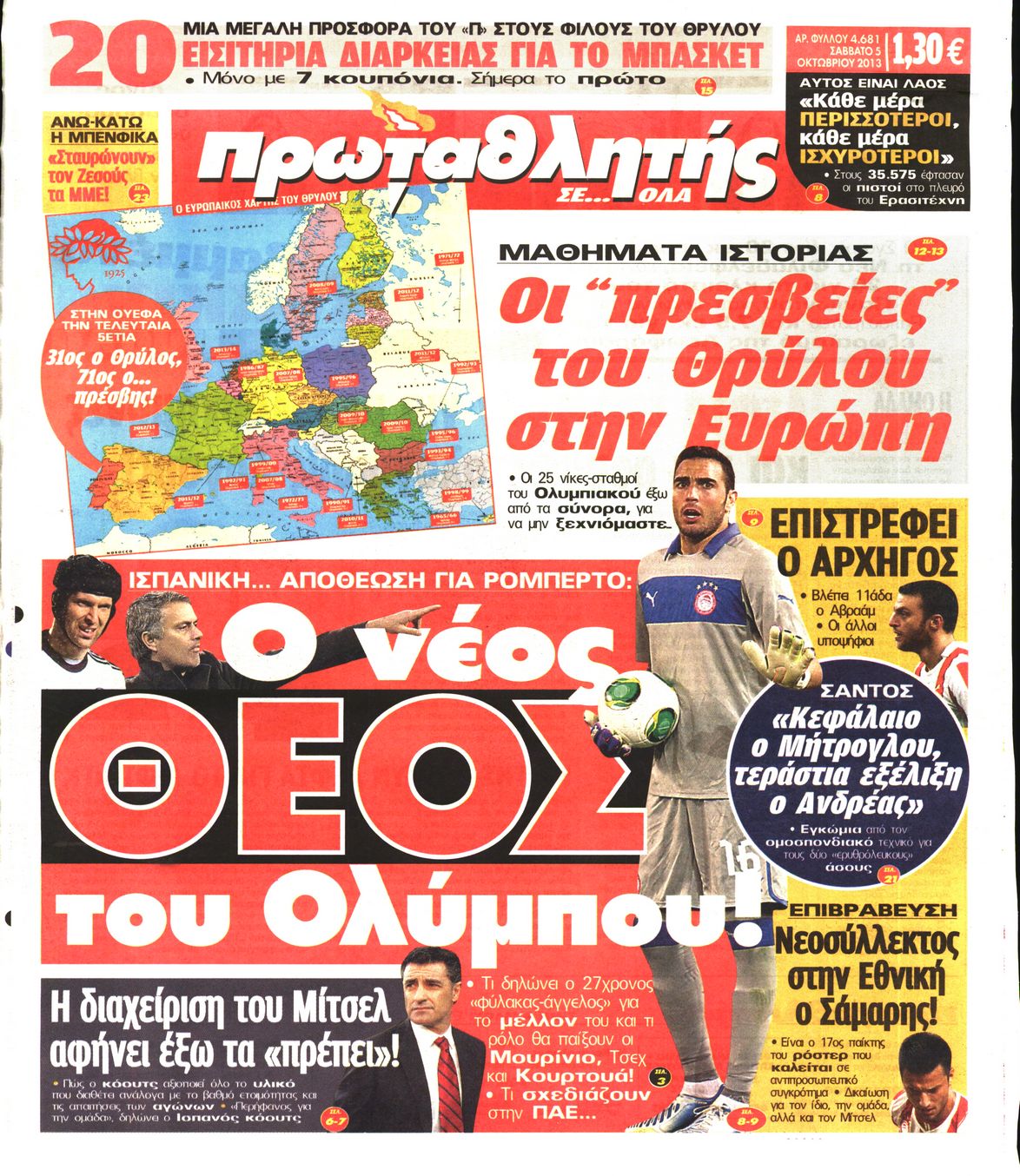 Εξώφυλο εφημερίδας ΠΡΩΤΑΘΛΗΤΗΣ 2013-10-05
