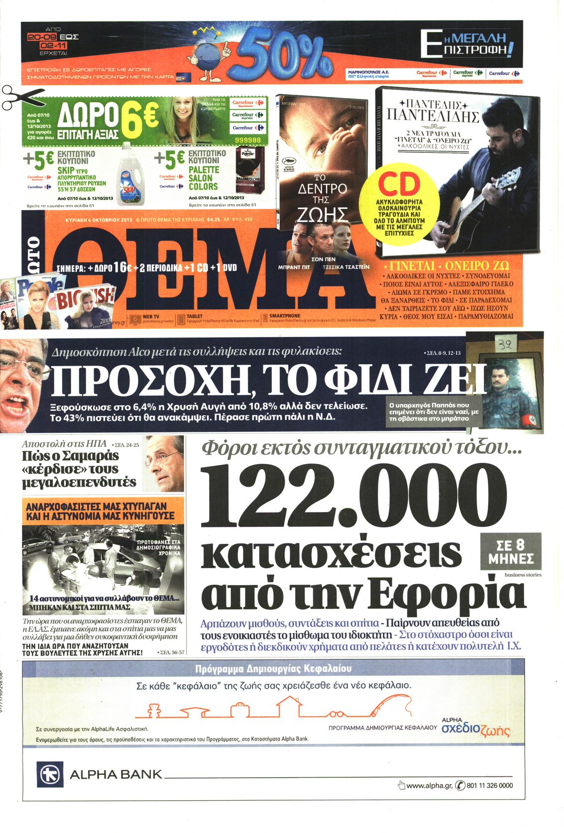 Εξώφυλο εφημερίδας ΠΡΩΤΟ ΘΕΜΑ 2013-10-06